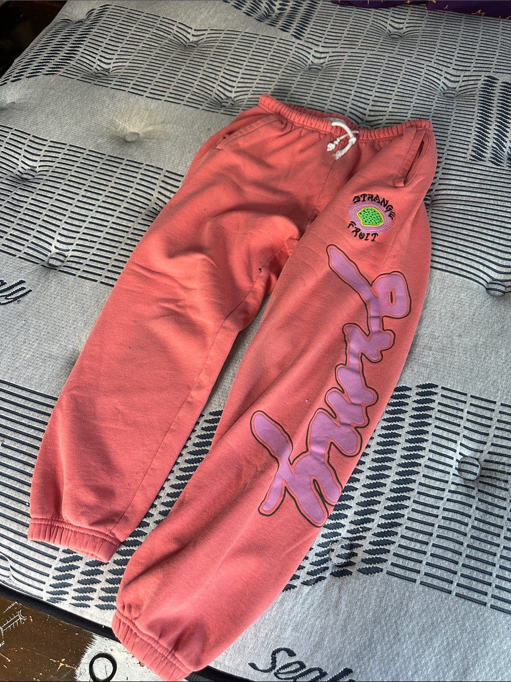 Coral Pink 'Strange Fruit' Graphic Jogger Sweatpants